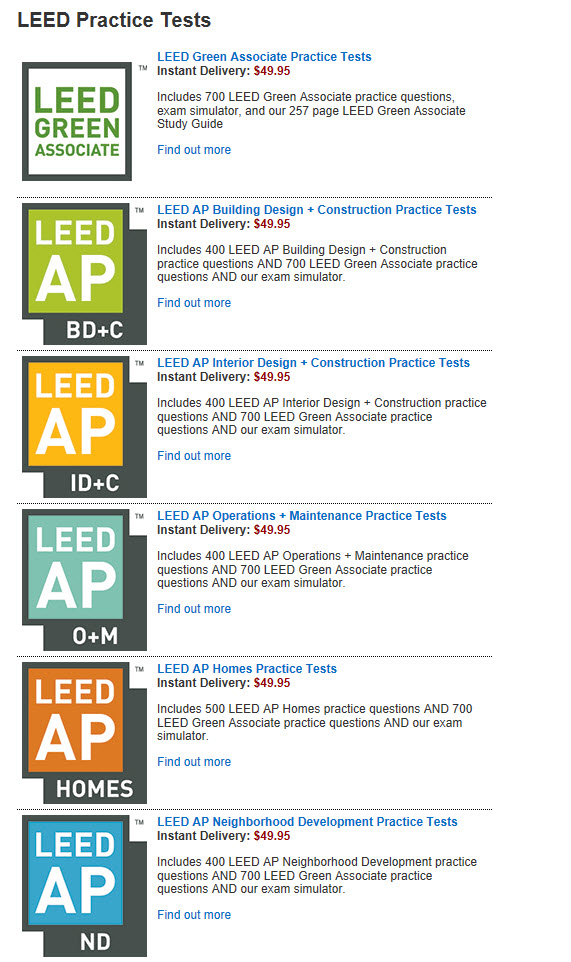 Check out the Full List of LEED AP and GA training materials and study buides